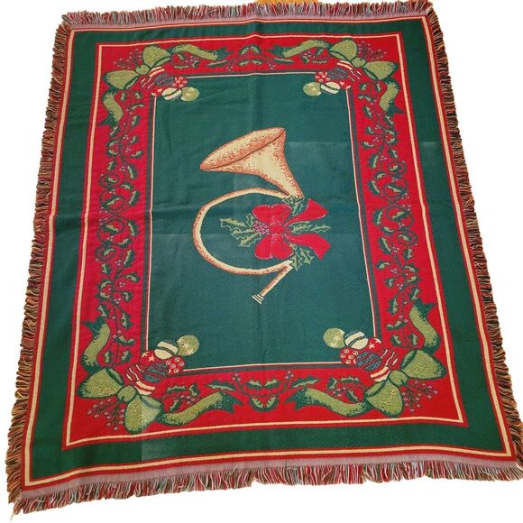 Beacon French Horn Bows Ornament Christmas Design Tapestry Throw Blanket - Picture 1 of 6